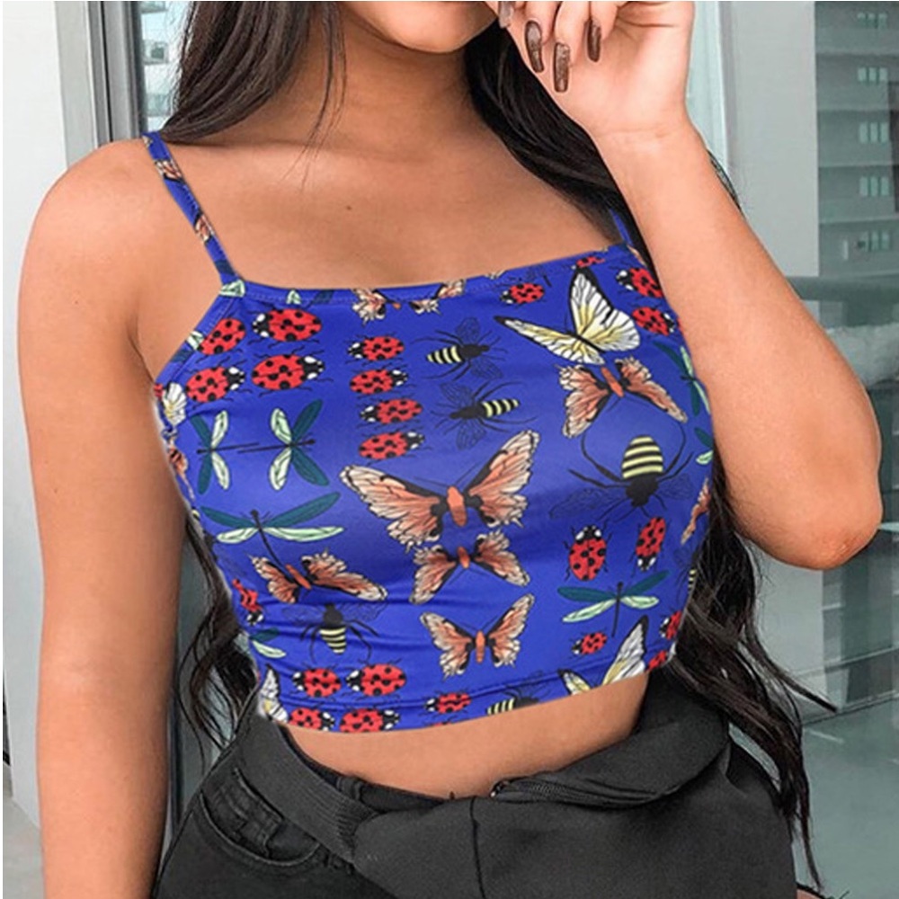 Blue butterfly bee insect tank crop top shirt